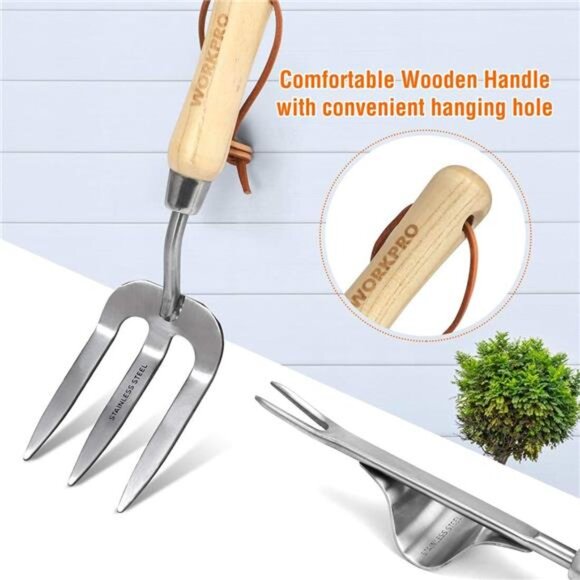 Garden Tools Set,8 Piece, Stainless Steel Heavy Duty Gardening Tools with Wooden - Picture 5 of 7